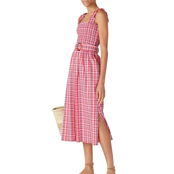 Waverly Grey Dresses & Skirts - Waverly Grey Pink Plaid Seersucker Midi Smocked Cami Dress S